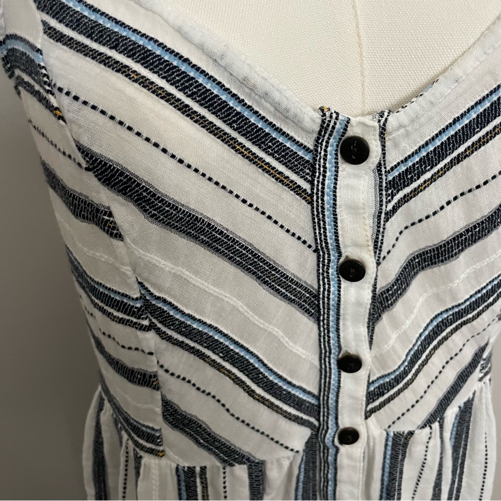 Zara Dres Midi Striped Cotton Button Front Pockets Coastal Beach Cottagecore - Picture 3 of 12